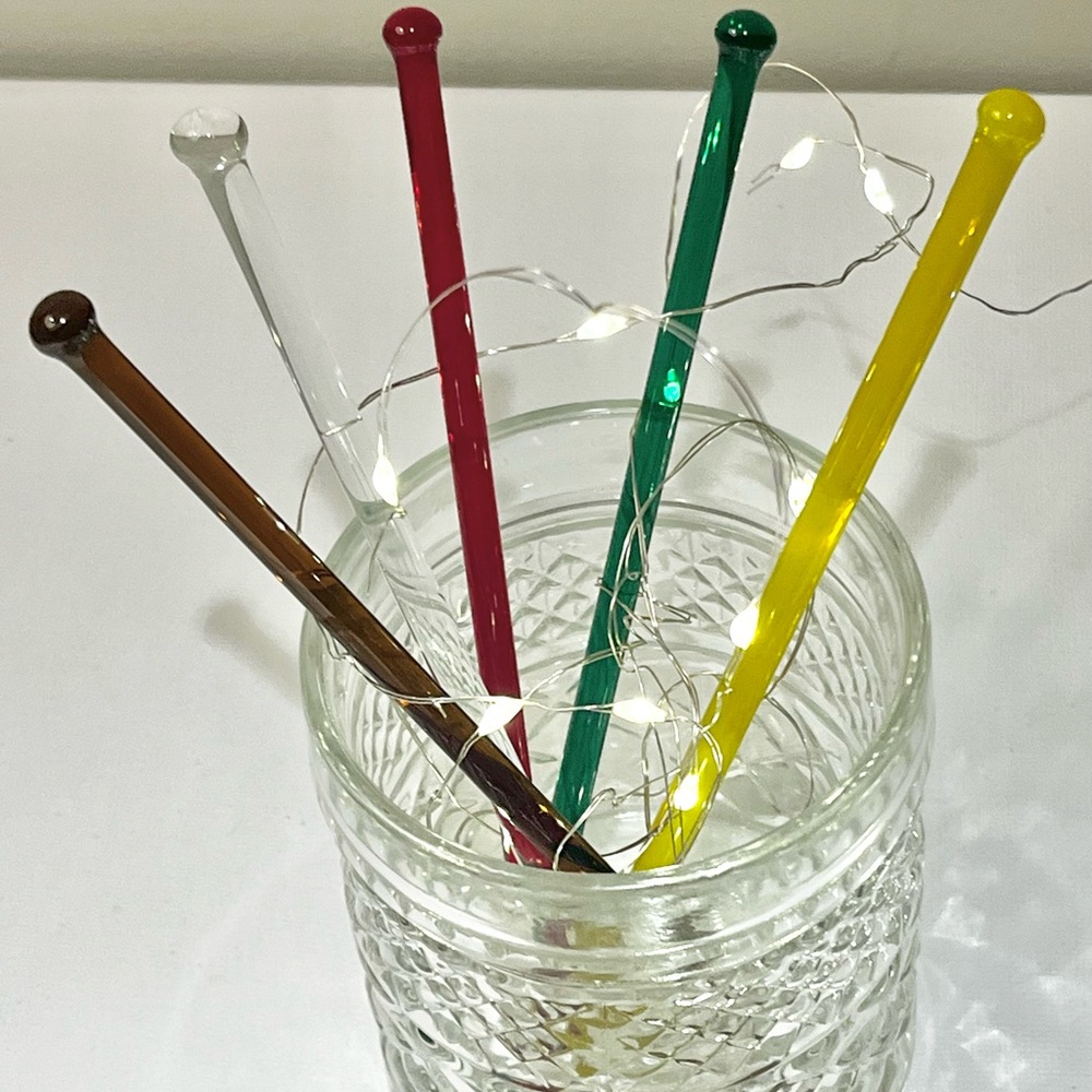 Vintage Glass Swizzle Sticks - Set of 5 - MCM - 5.5 Inches tall